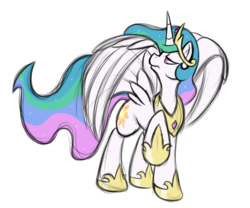 Size: 1500x1250 | Tagged: safe, artist:ramott, princess celestia, pony, g4, female, mare, raised hoof, simple background, sketchy, solo, spread wings, transparent background