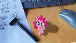 Size: 700x393 | Tagged: safe, artist:foudubulbe, pinkie pie, g4, computer mouse, cute, diapinkes, irl, micro, photo, ponies in real life, solo, tiny ponies