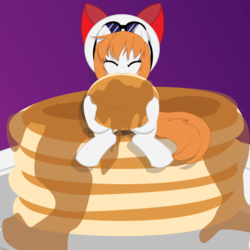 Size: 864x864 | Tagged: safe, artist:dr-whiskey, pony, cornet, cute, giant pancakes, nom, pancakes, ponified, rhapsody: a musical adventure, solo, weapons-grade cute