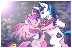 Size: 1748x1181 | Tagged: safe, artist:littledarkdragon, princess cadance, shining armor, g4, dancing, looking at each other