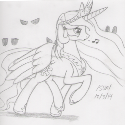 Size: 1229x1223 | Tagged: safe, artist:slash-sun-slash, princess celestia, g4, celestiadoodle, female, monochrome, solo, traditional art