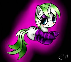 Size: 959x833 | Tagged: safe, artist:coltbainscratchorn, artist:minty root, oc, oc only, oc:minty root, pony, unicorn, blushing, butt, clothes, dock, female, lying down, mare, on side, plot, socks, solo, striped socks, tail