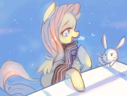 Size: 1100x827 | Tagged: safe, artist:tc, angel bunny, fluttershy, g4, clothes, female, pixiv, scarf, solo