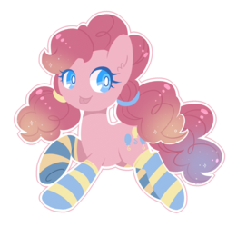 Size: 1280x1280 | Tagged: dead source, safe, artist:hawthornss, part of a set, pinkie pie, earth pony, pony, g4, :p, alternate hairstyle, clothes, cute, diapinkes, ear fluff, female, mare, no nose, pigtails, simple background, socks, solo, striped socks, transparent background