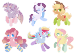 Size: 1280x928 | Tagged: safe, artist:hawthornss, applejack, fluttershy, pinkie pie, rainbow dash, rarity, twilight sparkle, alicorn, pony, g4, :p, alternate hairstyle, clothes, female, mane six, mare, socks, twilight sparkle (alicorn)