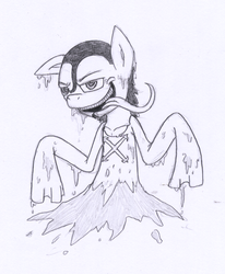 Size: 691x839 | Tagged: safe, artist:efrejok, caribou, evil smile, monochrome, one piece, ponified, tongue out, traditional art