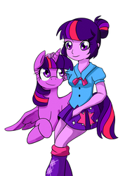 Size: 1500x2000 | Tagged: safe, artist:dc-dialgia69, twilight sparkle, human, equestria girls, g4, human ponidox, petting, square crossover, twilight sparkle (alicorn)