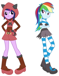 Size: 7000x8874 | Tagged: safe, artist:bubblestormx, rainbow dash, twilight sparkle, equestria girls, g4, absurd resolution, clothes, dress, duo, duo female, female, pokémon, simple background, socks, striped socks, team aqua, team magma, transparent background