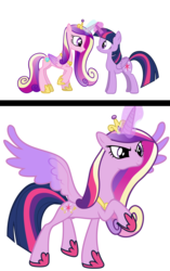 Size: 6287x10000 | Tagged: safe, artist:morion87, princess cadance, twilight sparkle, alicorn, pony, g4, absurd resolution, body sharing, eye contact, female, fusion, horn, horns are touching, looking at each other, mare, twilight sparkle (alicorn), why