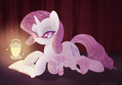 Size: 1280x896 | Tagged: dead source, safe, artist:hawthornss, rarity, sweetie belle, firefly (insect), pony, unicorn, g4, book, cute, ear fluff, eyes closed, female, foal, frown, glasses, lantern, legs in air, mare, on side, reading, sisters, sleeping, spread legs, underhoof, younger