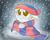 Size: 2500x2000 | Tagged: safe, artist:natsu714, derpy hooves, g4, clothes, cute, derpabetes, female, filly, floppy ears, hat, high res, scarf, snow, snowfall, solo, winter