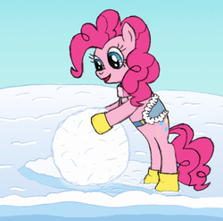 Size: 1500x1484 | Tagged: safe, artist:fluttershy_z, pinkie pie, g4, clothes, female, newbie artist training grounds, saddle, scarf, snow, solo