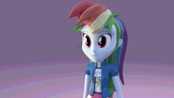 Size: 1280x720 | Tagged: safe, artist:creatorofpony, artist:fimoman, rainbow dash, equestria girls, g4, 3d, angry, animated, arms, blender, breasts, bust, clothes, collar, female, glare, gritted teeth, long hair, o mouth, open mouth, shirt, short sleeves, skirt, startled, t-shirt, teenager, teeth, test, unhappy