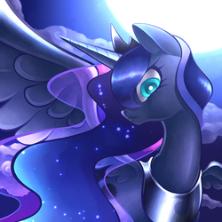 Size: 2500x2500 | Tagged: safe, artist:kaikoinu, princess luna, g4, female, high res, looking at you, pixiv, solo
