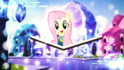 Size: 2560x1440 | Tagged: safe, artist:antylavx, artist:caliazian, edit, fluttershy, pony, g4, bubble, clothes, crystal empire, crystal spa, lens flare, ponytones outfit, vector, wallpaper, wallpaper edit