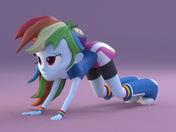 Size: 800x600 | Tagged: safe, artist:creatorofpony, rainbow dash, equestria girls, g4, 3d, bedroom eyes, bent over, blender, boots, clothes, female, iwtcird, meme, rainbow socks, shoes, smiling, socks, solo, striped socks