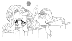 Size: 1118x638 | Tagged: safe, artist:dear-cotton-candy, fluttershy, g4, crying, female, grayscale, lying, monochrome, sad, solo