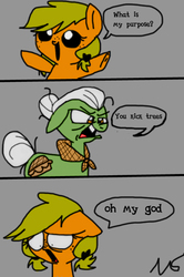 Size: 426x640 | Tagged: safe, artist:mushroomcookiebear, applejack, granny smith, g4, comic, dialogue, filly, filly applejack, foal, rick and morty, something ricked this way comes