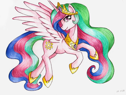 Size: 3264x2457 | Tagged: safe, artist:rosha-krieger, princess celestia, g4, female, high res, solo, traditional art