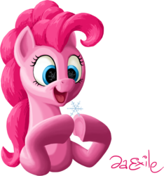 Size: 977x1045 | Tagged: safe, artist:da-exile, pinkie pie, earth pony, pony, g4, atg 2014, bust, christmas, eye reflection, female, happy, hoof hold, mare, newbie artist training grounds, open mouth, reflection, signature, smiling, snow, snowflake, solo, underhoof, winter