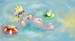 Size: 1080x600 | Tagged: safe, artist:creudence, derpy hooves, pegasus, pony, g4, female, mare, muffin, solo, sunglasses