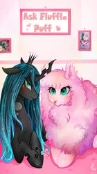 Size: 1835x3269 | Tagged: safe, artist:wilvarin-liadon, queen chrysalis, oc, oc:fluffle puff, g4, blushing, canon x oc, female, lesbian, ship:chrysipuff, shipping