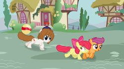 Size: 1532x858 | Tagged: safe, artist:iheartmlp237, apple bloom, scootaloo, g4, balloon boy, five nights at freddy's, five nights at freddy's 2, ponified, ponyville