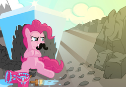 Size: 1275x878 | Tagged: safe, artist:ohemo, pinkie pie, g4, bucket, female, grin, moustache, paint, paintbrush, solo