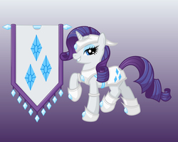 Size: 1280x1024 | Tagged: safe, artist:ohemo, rarity, pony, unicorn, g4, armor, banner, female, flag, grin, smiling, solo