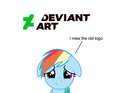 Size: 1098x832 | Tagged: safe, rainbow dash, g4, crying, deviantart, deviantart logo, logo, mouthpiece, sad