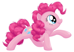 Size: 2560x1800 | Tagged: safe, artist:ohemo, pinkie pie, earth pony, pony, g4, cute, diapinkes, female, messy mane, raised hoof, simple background, smiling, solo, transparent background