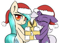 Size: 1280x901 | Tagged: safe, artist:artguydis, oc, oc only, oc:disastral, oc:floe, ask disastral, hat, santa hat