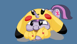 Size: 1280x734 | Tagged: safe, artist:kyzacreations, twilight sparkle, pikachu, pony, g4, aweeg*, cute, diabetes, female, morningtwilightsparkle, pikalight, pokémon, prone, puffy cheeks, smiling, solo, twiabetes, twichu