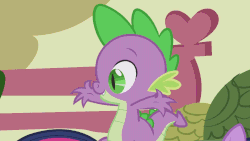Size: 1152x648 | Tagged: safe, screencap, fluttershy, spike, twilight sparkle, dragon, pegasus, pony, unicorn, friendship is magic, g4, animated, butt touch, dragons riding ponies, female, hand on butt, male, mare, ponyville, riding, spike riding twilight, unicorn twilight