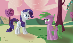 Size: 8263x4956 | Tagged: safe, artist:sergrus, rarity, spike, g4, absurd resolution, female, male, ponified, ponified spike, ship:sparity, shipping, straight