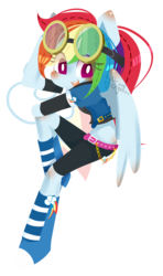 Size: 532x900 | Tagged: safe, artist:snow angel, rainbow dash, equestria girls, g4, blushing, body blush, ear blush, female, goggles, midriff, no nose, ponied up, simple background, solo, transparent background