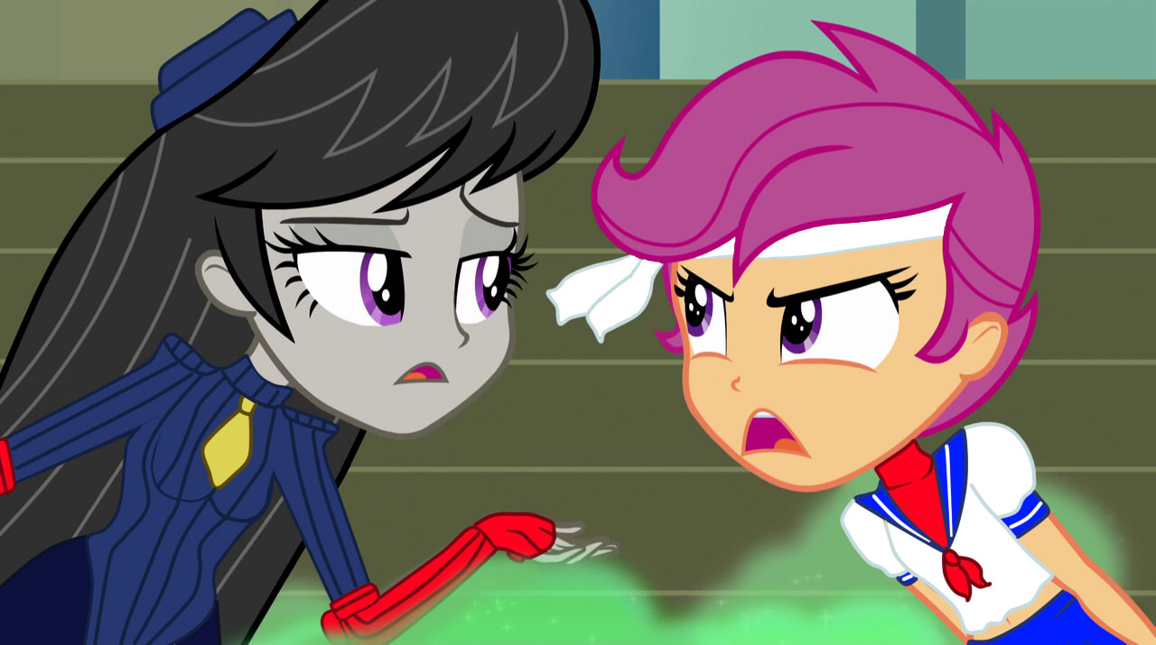 779034 - safe, edit, edited screencap, screencap, octavia melody,  scootaloo, equestria girls, g4, my little pony equestria girls: rainbow  rocks, cosplay, decapre, juli, sakura kasugano, street fighter - Derpibooru