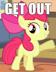 Size: 388x494 | Tagged: safe, apple bloom, g4, female, get out, image macro, meme, solo