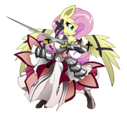 Size: 1024x964 | Tagged: safe, artist:basilloon, fluttershy, anthro, g4, armor, cosplay, fate/stay night, female, saber, saber lily, solo, sword
