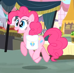 Size: 469x465 | Tagged: safe, screencap, pinkie pie, g4, pinkie pride, bag, cute, female, saddle bag, solo