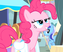 Size: 1302x1080 | Tagged: safe, screencap, pinkie pie, g4, pinkie pride, bag, female, lidded eyes, reaction image, saddle bag, solo