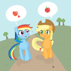 Size: 1000x1000 | Tagged: safe, artist:ryou14, applejack, rainbow dash, pony, g4, duo, female, lesbian, ship:appledash, shipping