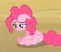 Size: 861x733 | Tagged: safe, screencap, pinkie pie, pony, g4, pinkie pride, female, reaction image, sad, solo