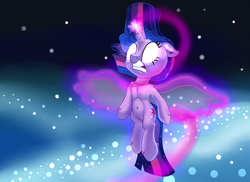 Size: 2000x1459 | Tagged: safe, artist:discorded, twilight sparkle, alicorn, pony, g4, ascension, female, floating, glowing eyes, mare, newbie artist training grounds, solo, twilight sparkle (alicorn), windswept mane