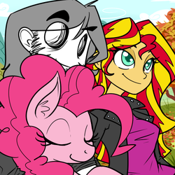 Size: 500x500 | Tagged: source needed, safe, artist:reiduran, pinkie pie, sunset shimmer, oc, equestria girls, g4, self insert