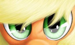 Size: 1000x600 | Tagged: safe, artist:the1xeno1, applejack, earth pony, pony, g4, close-up, eyes, female, solo