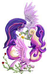 Size: 371x547 | Tagged: safe, artist:glacialfalls, princess cadance, twilight sparkle, alicorn, pony, g4, duo, female, mare, twilight sparkle (alicorn)