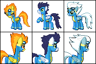 Size: 196x131 | Tagged: safe, artist:animela-wolfhybrid, fleetfoot, soarin', spitfire, g4, pixel art, ponymon, wonderbolts, wonderbolts uniform