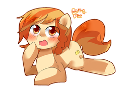 Size: 1200x850 | Tagged: safe, artist:gyaheung, oc, oc only, oc:rolling dice, pony, blushing, open mouth, prone, solo