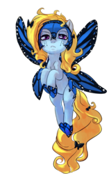 Size: 2020x3163 | Tagged: safe, artist:paradoxbroken, oc, oc only, oc:blue peleide, butterfly, butterfly pony, original species, pony, bow, butterfly wings, flying, high res, simple background, solo, tail bow, transparent background